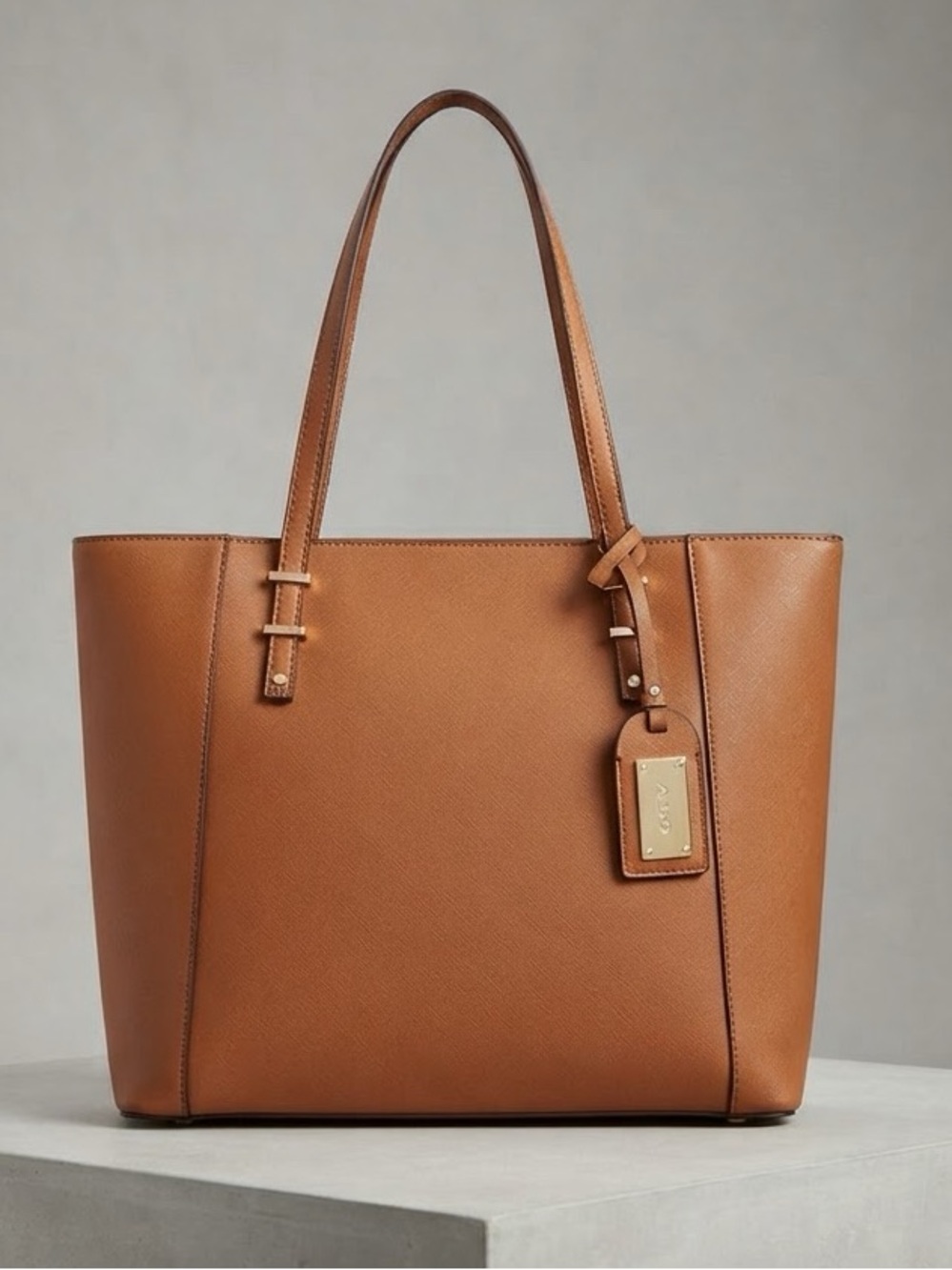 Aldo Cognac Leather Tote with Gold Tag